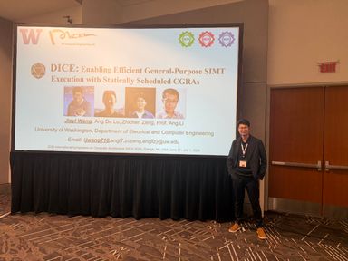 Jiayi presenting DICE at ISCA 2026